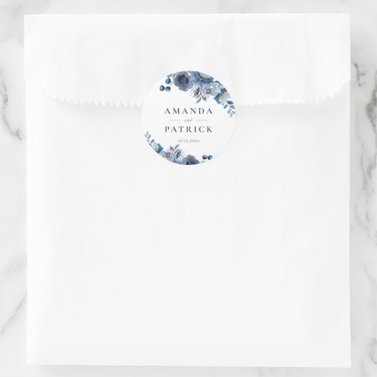 水彩青エレガントな結婚式封筒用シール ラウンドシール (バッグ)