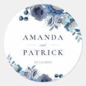 水彩青エレガントな結婚式封筒用シール ラウンドシール (正面)