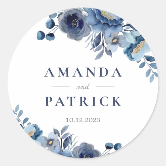 水彩青エレガントな結婚式封筒用シール ラウンドシール (正面)