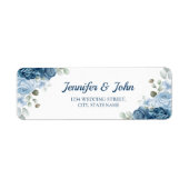 水彩青エレガントバラフローラ差出人住所 ラベル (正面)