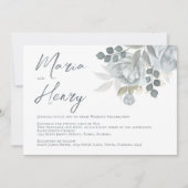 水彩青エレガントフローラほこりっぽい緑 招待状 (正面)