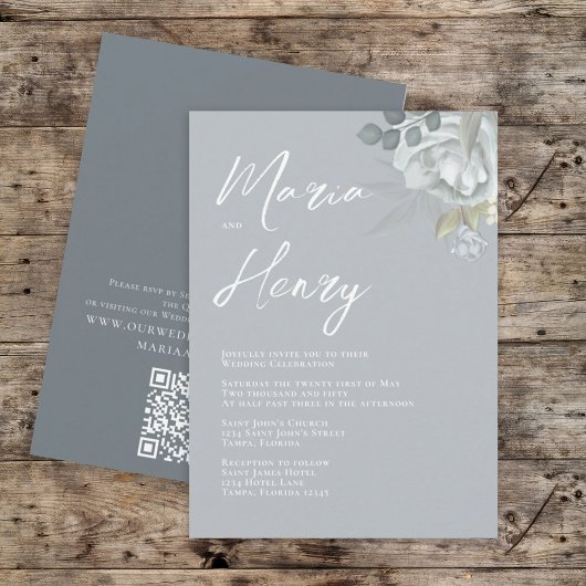 水彩青エレガントフローラほこりっぽい緑 招待状