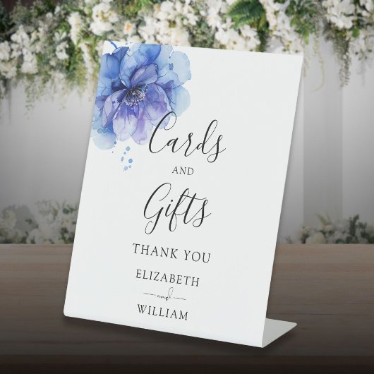 水彩青エレガントフローラカードとギフト 台座サイン