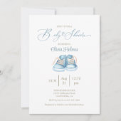 水彩青エレガントベビー靴ベビーシャワー 招待状 (正面)