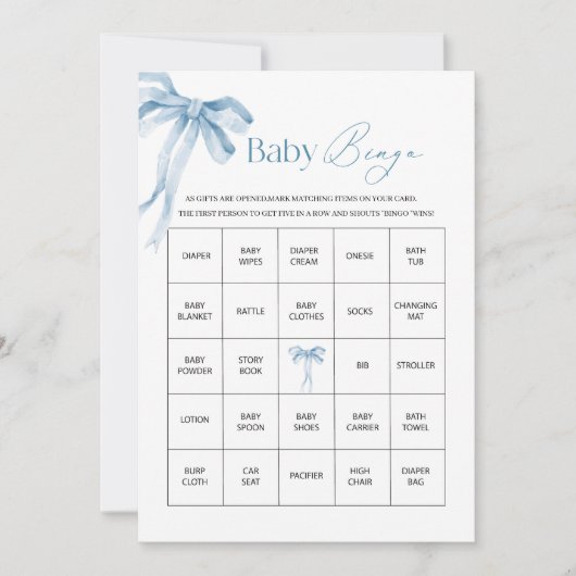 水彩青エレガントリボン弓ボーイベビーシャワー シーズンカード (正面)