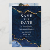 水彩青エレガント大理石ゲートGeode写真 セーブザデート (正面/裏面)