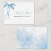 水彩青エレガント弓リボン赤ちゃんシャワー ノートカード (正面/裏面)