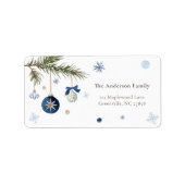 水彩青エレガント白クリスマスオーナメント ラベル (正面)