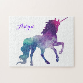 水彩青エレガント紫ユニコーンモダン ジグソーパズル