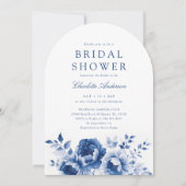 水彩青エレガント花ブライダルシャワー 招待状 (正面)