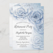 水彩青エレガント花リタイア 招待状 (正面/裏面)
