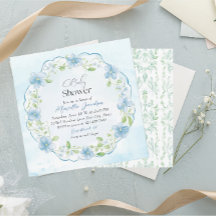 水彩青エレガント花赤ちゃんシャワー