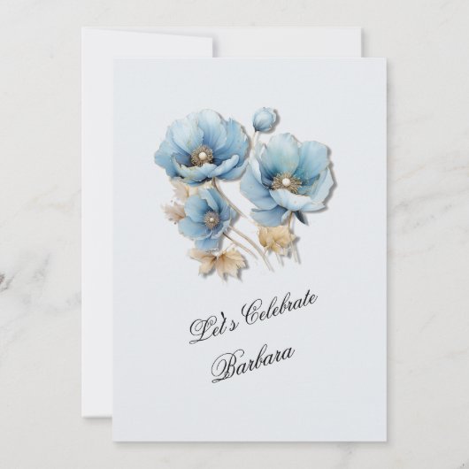 水彩青エレガント金ゴールドフローラ100誕生日 招待状 (裏面)