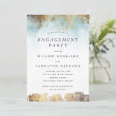 水彩青エレガント金ゴールド婚約パーティ 招待状 (スタンド正面)