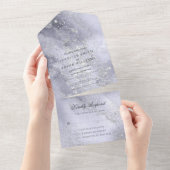 水彩青エレガント銀グリッター オールインワン招待状 (貼ってはがせる)