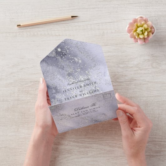 水彩青エレガント銀グリッター オールインワン招待状 (ビデオ)