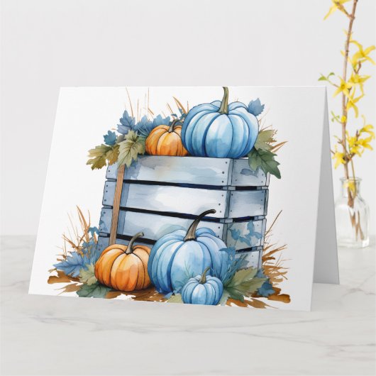 水彩青オレンジのトマトの木箱 カード (黄色い花)