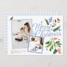 水彩青オレンジメリークリスマス2枚