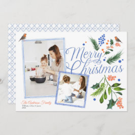 水彩青オレンジメリークリスマス2枚 シーズンカード