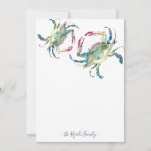 水彩青カニ文具パーソナライズされた具 ノートカード (正面)