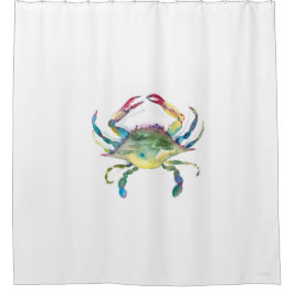 水彩青カニ シャワーカーテン