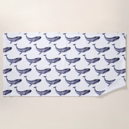 水彩青クジラ ビーチタオル