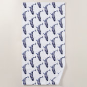 水彩青クジラ ビーチタオル (正面)