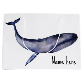 水彩青クジラ ラージペーパーバッグ