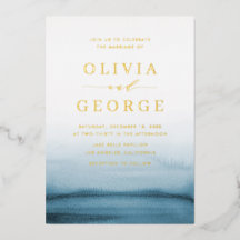 水彩青グラデーション色モダン結婚の