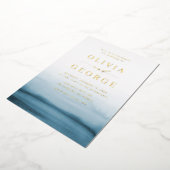 水彩青グラデーション色モダン結婚の 箔招待状 (回転した状態)