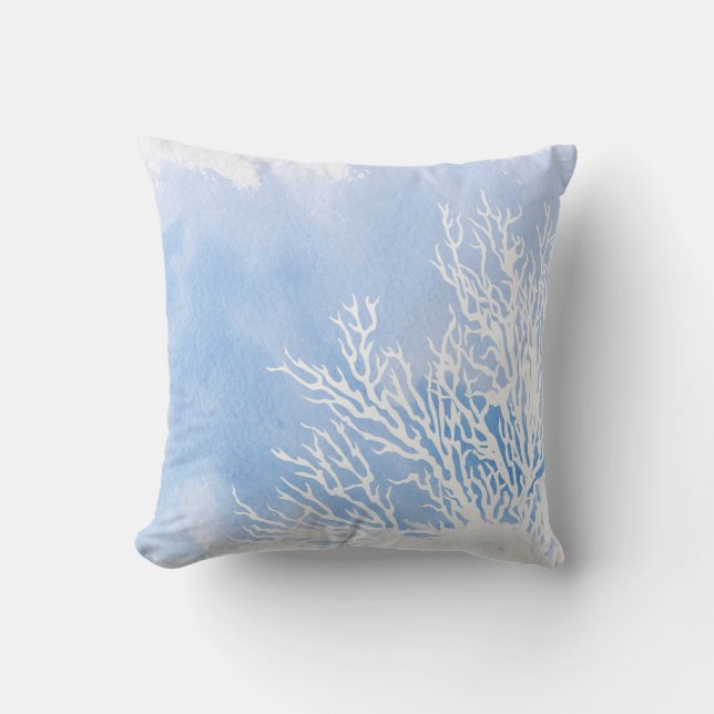 水彩青サンゴ礁モダンビーチ夏 アウトドアクッション (正面)