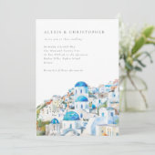 水彩青サントリーニQRコード結婚ズ 招待状 (スタンド正面)