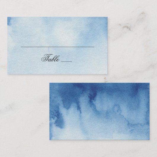 水彩青シンプル結婚色海軍のモダン冬 プレイスカード (正面/裏面)