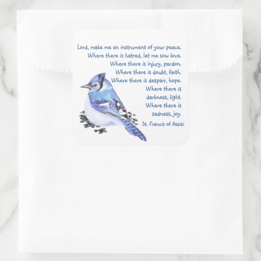 水彩青ジェイ鳥セントフランシス祈りの言葉 スクエアシール (バッグ)