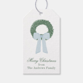 水彩青ジンガムサッシュリース ギフトタグ