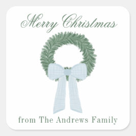 水彩青ジンガムサッシュリース スクエアシール