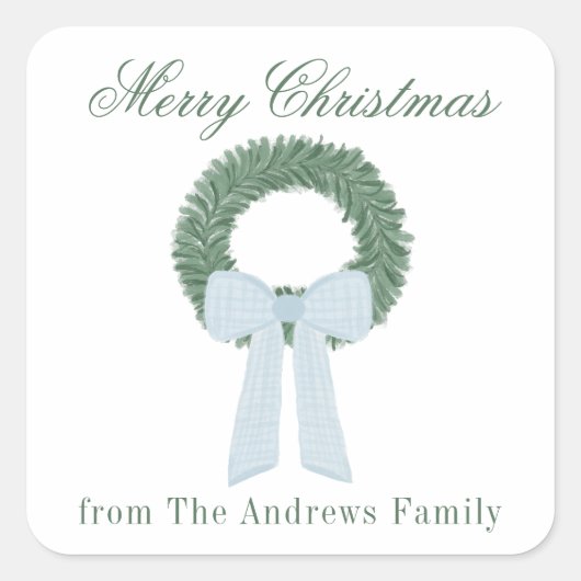 水彩青ジンガムサッシュリース スクエアシール (正面)