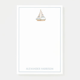 水彩青ストライプのヨット ポストイット