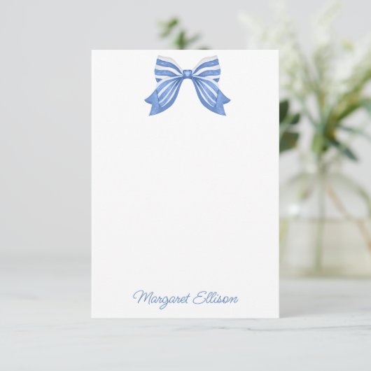 水彩青ストライプの弓ノートカード サンキューカード (スタンド正面)