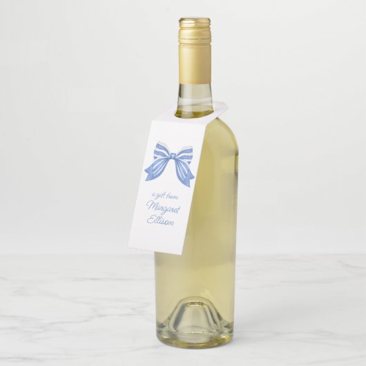 水彩青ストライプの弓 ボトルネックタグ (アングル)