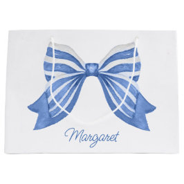 水彩青ストライプの弓 ラージペーパーバッグ