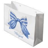 水彩青ストライプの弓 ラージペーパーバッグ (正面アングル)