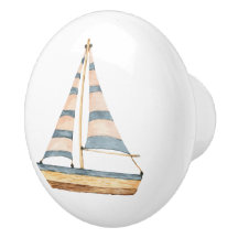 水彩青ストライプ帆船