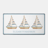 水彩青ストライプ帆船 デスクマット (正面)