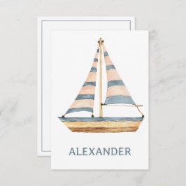 水彩青ストライプ帆船 ノートカード