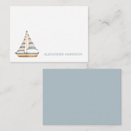 水彩青ストライプ帆船 ノートカード