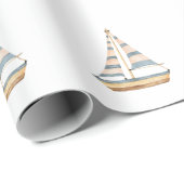 水彩青ストライプ帆船 ラッピングペーパー (ロールコーナー)