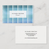水彩青ストライプ色 名刺 (正面/裏面)