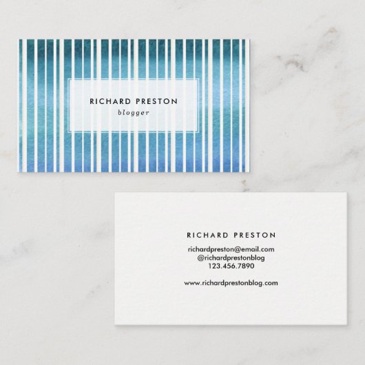 水彩青ストライプ色 名刺 (正面/裏面)