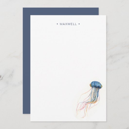 水彩青ゼリー魚文房具ノートカード ノートカード (正面/裏面)